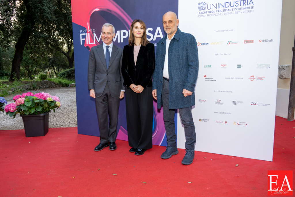 Paola Cortellesi ,Riccardo Milani and Giampaolo Letta during the film event "Premio Film Impresa" at the Casa del Cinema in Rome, Italy, 13.04.2023, Claudio Enea Sport Reporter