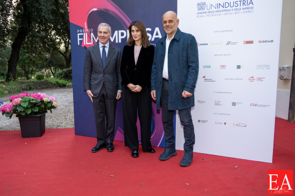Paola Cortellesi ,Riccardo Milani and Giampaolo Letta during the film event "Premio Film Impresa" at the Casa del Cinema in Rome, Italy, 13.04.2023, Claudio Enea Sport Reporter