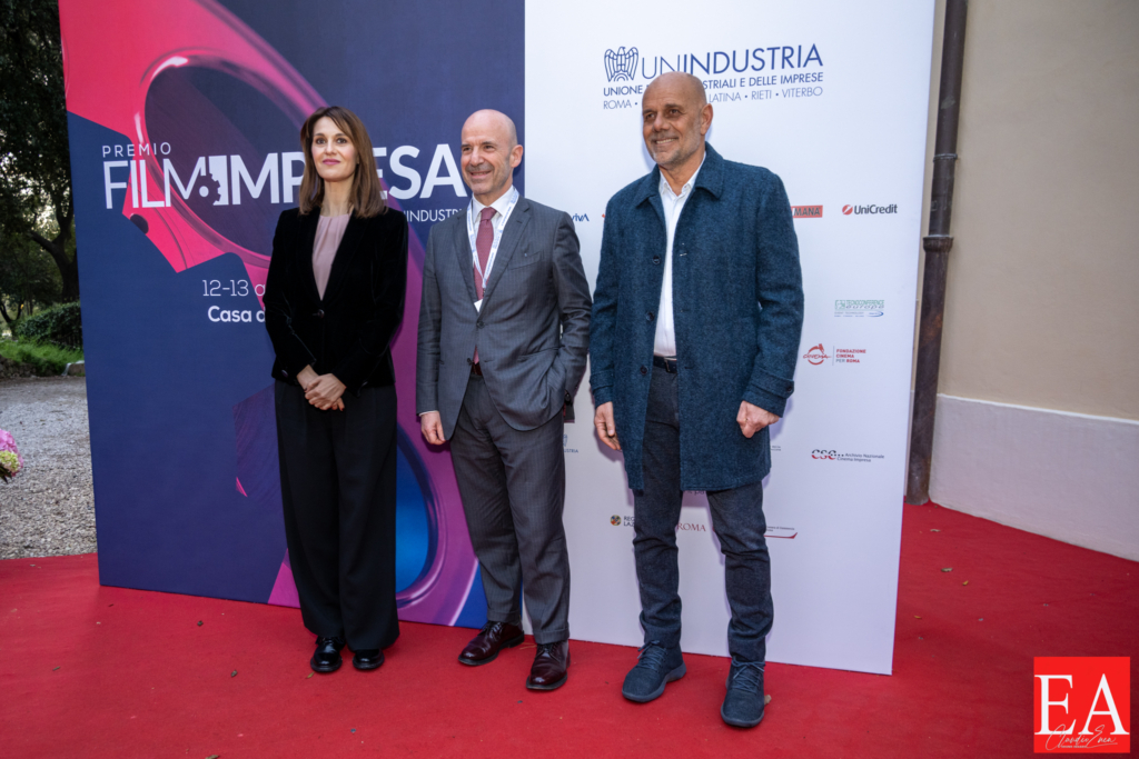 Paola Cortellesi ,Riccardo Milani and Angelo Camilli during the film event "Premio Film Impresa" at the Casa del Cinema in Rome, Italy, 13.04.2023, Claudio Enea Sport Reporter